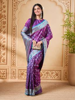 Kasee - Women's Purple Silk Blend With Woven Design Saree