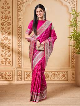 Kasee - Women's Pink Silk Blend With Woven Design Saree