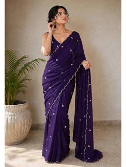 Tankori - Purple Designer Crush Handwork Floral Butti and Embellished Border Saree