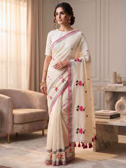 Ushvii - Off White Bengal Cotton Saree