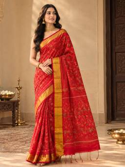 Ushvii - Red Bengal Cotton Saree