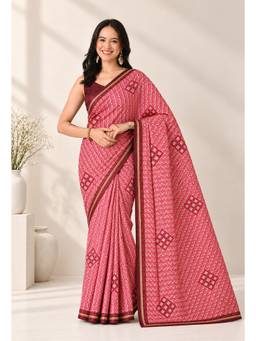 THE WEAVERS SHOP BY RAAVI - Women's Red Chiffon Printed Saree