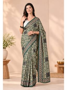 THE WEAVERS SHOP BY RAAVI - Women's Green Chiffon Printed Saree