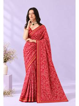 THE WEAVERS SHOP BY RAAVI - Women's Red Chiffon Printed Saree
