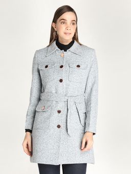 HONNETE - Stylish Self Design Women Winter Coat With Belt (Set of 2)