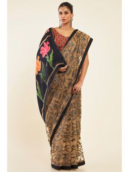 Soch - Women Gold Organza Printed Saree with Unstitched Blouse