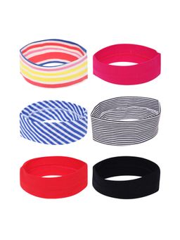 Laida - 6 Unisex Hairbands - Red, Pink, Black, Striped Blue, Black and Multi