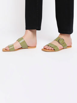 Twenty Dresses by Nykaa Fashion - Green Square Toe Buckle Detail Sliders