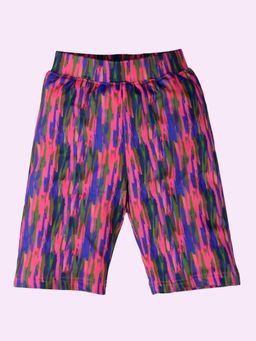 KiddoPanti - Girls Knee Length Tie & Dye All Over Printed Cycling Shorts Pink/Blue