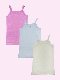 KiddoPanti - Girls Cotton Sleeveless Solid Camisole Green/Grey/Pink (Pack of 3)