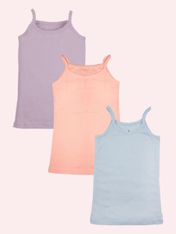 KiddoPanti - Girls Cotton Sleeveless Solid Camisole Peach/Grey/Purple (Pack of 3)