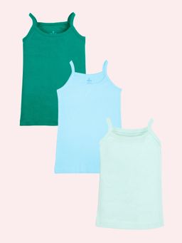KiddoPanti - Girls Cotton Sleeveless Solid Camisole Green/Blue/Aqua (Pack of 3)