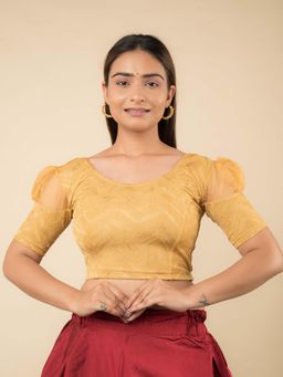 BINDIGASM'S ADVI - Mishri Organza Puff Sleeve Gold Foil Stretchable Slip On Blouse