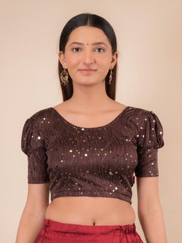 BINDIGASM'S ADVI - Jhilmil Gold Mirror Puff Sleeve Stretchable Slip On Blouse