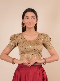 BINDIGASM'S ADVI - Jhilmil Gold Mirror Puff Sleeve Stretchable Slip On Blouse
