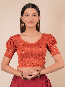 BINDIGASM'S ADVI - Jhilmil Gold Mirror Puff Sleeve Stretchable Slip On Blouse