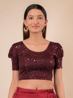 BINDIGASM'S ADVI - Jhilmil Gold Mirror Puff Sleeve Stretchable Slip On Blouse