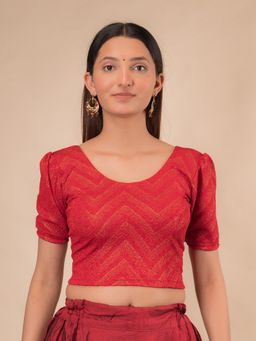 BINDIGASM'S ADVI - Disha Zig Zag Foil Puff Sleeve Stretchable Slip On Blouse