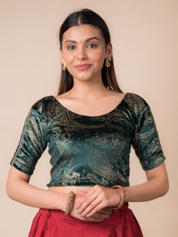 BINDIGASM'S ADVI - Alaya Gold Keri Velvet Gota Detailing Stretchable Slip On Blouse