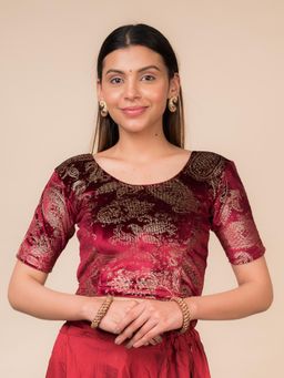 BINDIGASM'S ADVI - Alaya Gold Keri Velvet Gota Detailing Stretchable Slip On Blouse