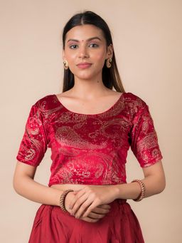 BINDIGASM'S ADVI - Alaya Gold Keri Velvet Gota Detailing Stretchable Slip On Blouse