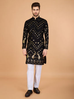 Odette - Black Viscose Rayon Embroidered Kurta