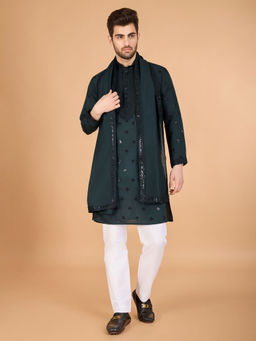 Odette - Green Viscose Silk Sequence Kurta With Dupatta (Set of 2)