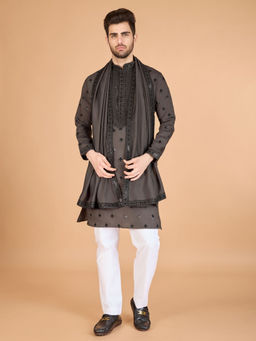 Odette - Brown Viscose Silk Sequence Kurta With Dupatta (Set of 2)
