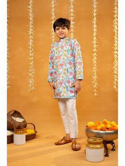 JILMIL - Boys Blue Blended Fabric Embellished Kurta with Pyjama (Set of 2)