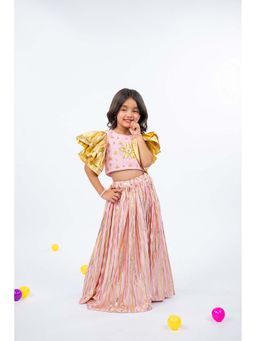 JILMIL - Girls Pink Cotton Embellished Choli with Lehenga (Set of 2)