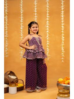 JILMIL - Girls Purple Blended Fabric Top with Palazzo (Set of 2)