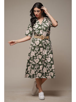 Biba - Womens Forest Green Printed Satin Straight Dress (Set of 2)