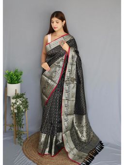 EXCLUSIVA - Black Woven Banarasi Saree with Unstitched Blouse