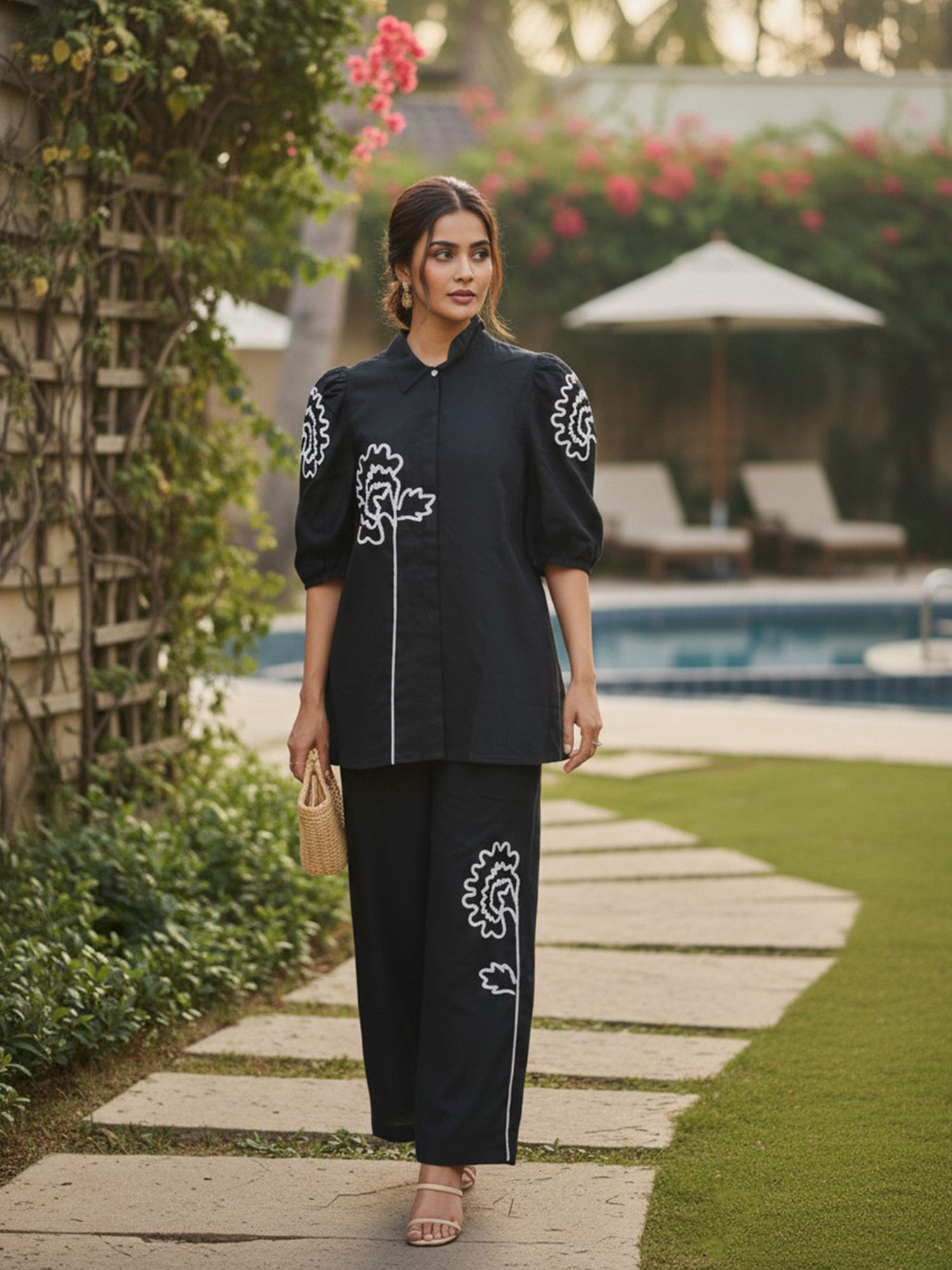 zummer Women's Pure Cotton Embroidered Black Co-Ord Set-picture-10