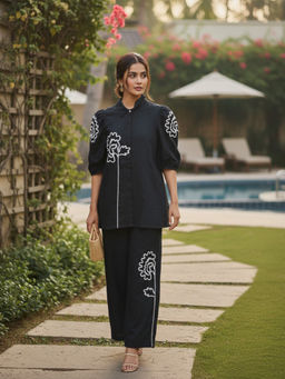 ZUMMER - Women's Pure Cotton Embroidered Black Co-Ord Set