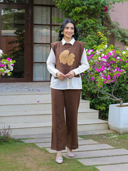 ZUMMER - Women's Cotton Embroidered Brown Co-Ord Set