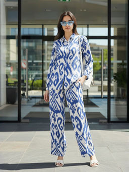 ZUMMER - Women's Cotton Printed Blue Co-Ord Set