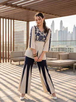 ZUMMER - Women's Cotton Embroidered Off White Co-Ord Set