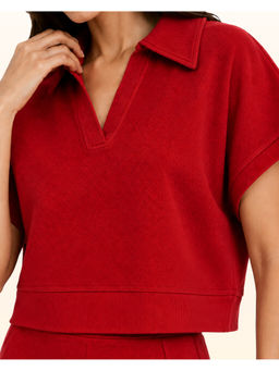 NeceSera - Women's Terry Solid Red Top