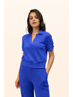 NeceSera - Women's Cotton Textured Blue Top