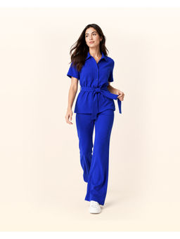 NeceSera - Women's Cotton Solid Blue Top with Belt