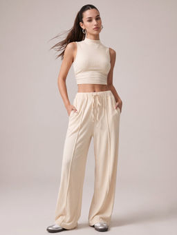 Outzidr - Women's Polyester Blend Textured Beige Co-Ord Set
