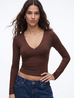 Outzidr - Women's Polyester Blend Solid Brown Top