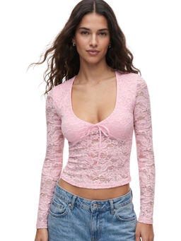 Outzidr - Women's Polyamide Self Design Pink Top