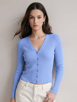 Outzidr - Women's Polyester Textured Blue Top
