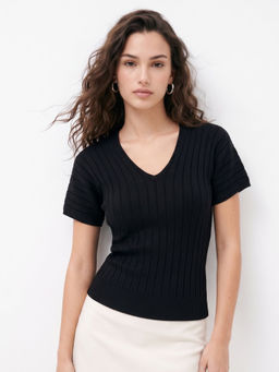 Outzidr - Women's Polyester Textured Black Top