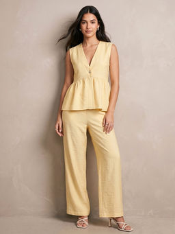 Outzidr - Women's Polyester Solid Yellow Co-Ord Set