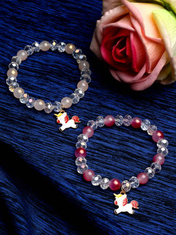 Stol'N - Crystal Bracelet - 2 Pcs Set - Dark pink, White