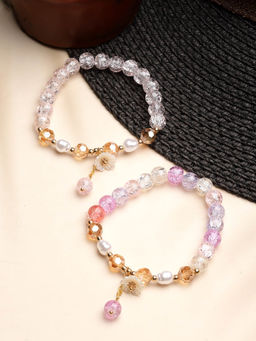 Stol'N - Crystal Bracelet - 2 Pcs Set - White, Pink