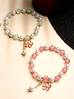 Stol'N - Crystal Bracelet - 2 Pcs Set - Peach, Sea green